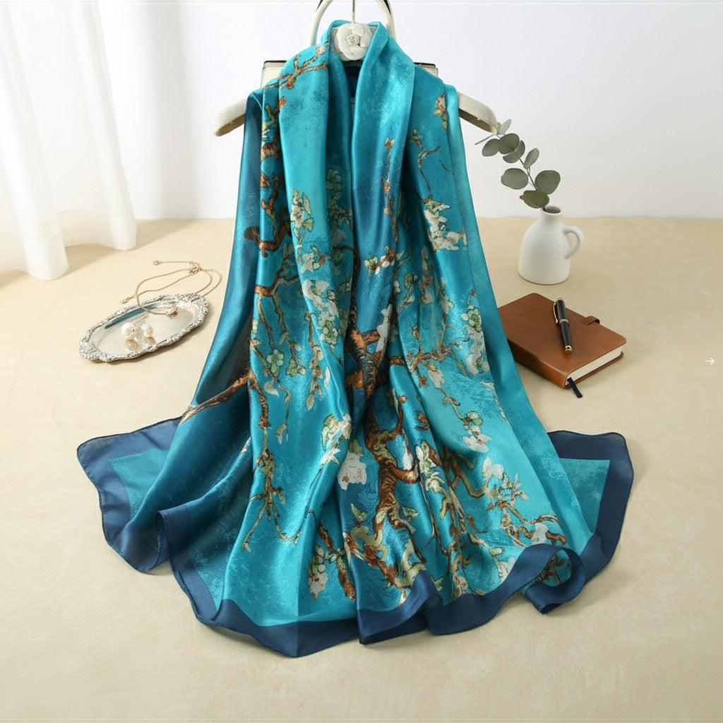 Luxury Printed Silk Scarves - Eastern Blue