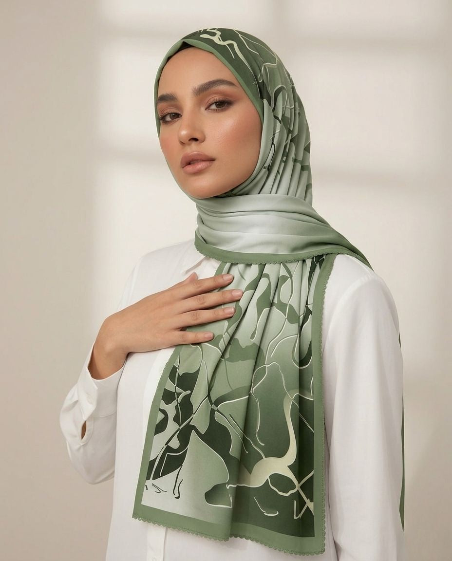 Printed Korean Chiffon Hijabs - Sage Luxe