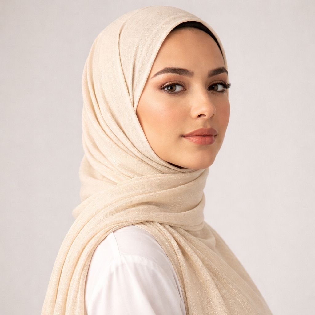 Luxe Shimmer Crinkle Chiffon Hijab - Cream Biege