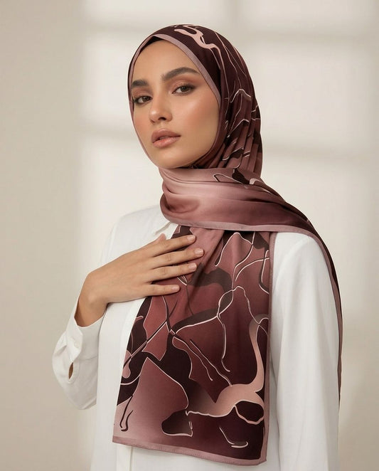Printed Korean Chiffon Hijabs - Berry Abstract
