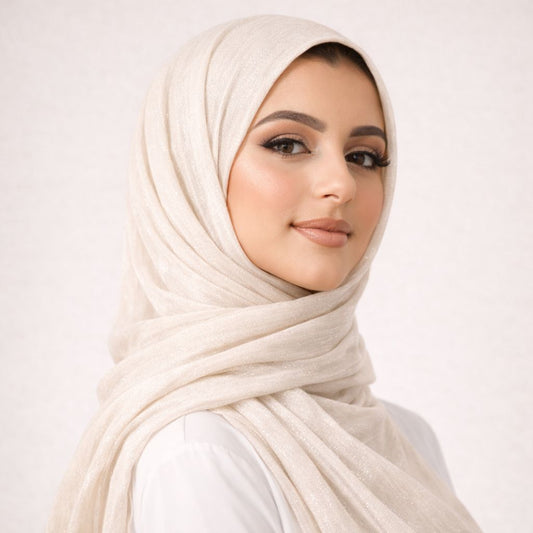 Luxe Shimmer Crinkle Chiffon Hijab - Biege