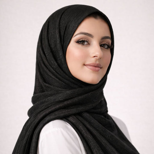 Luxe Shimmer Crinkle Chiffon Hijab - Black
