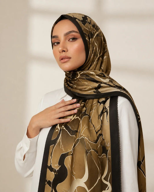 Printed Korean Chiffon Hijabs - Camel Abstract