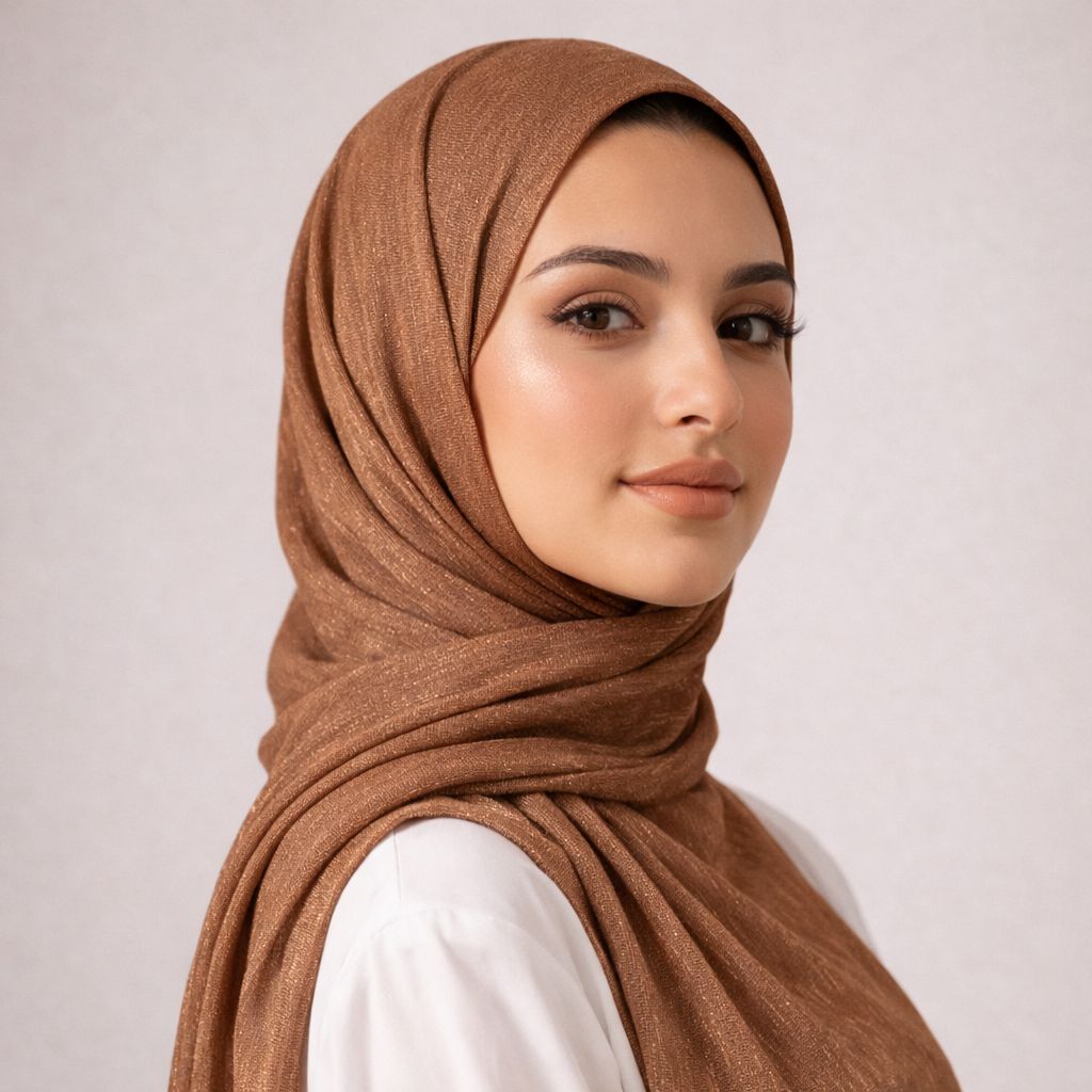 Luxe Shimmer Crinkle Chiffon Hijab - Cocoa Brown