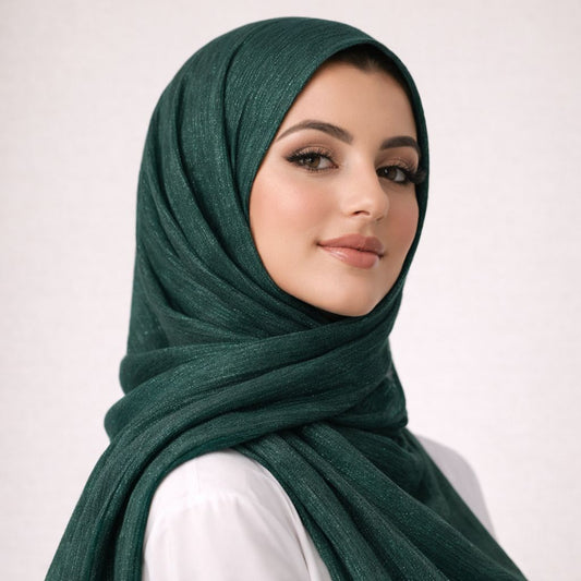 Luxe Shimmer Crinkle Chiffon Hijab - Deep Teal Green