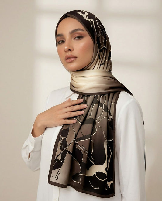 Printed Korean Chiffon Hijabs - Espresso Print
