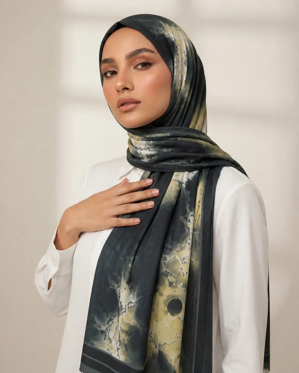 Printed Korean Chiffon Hijabs - Forest Gold