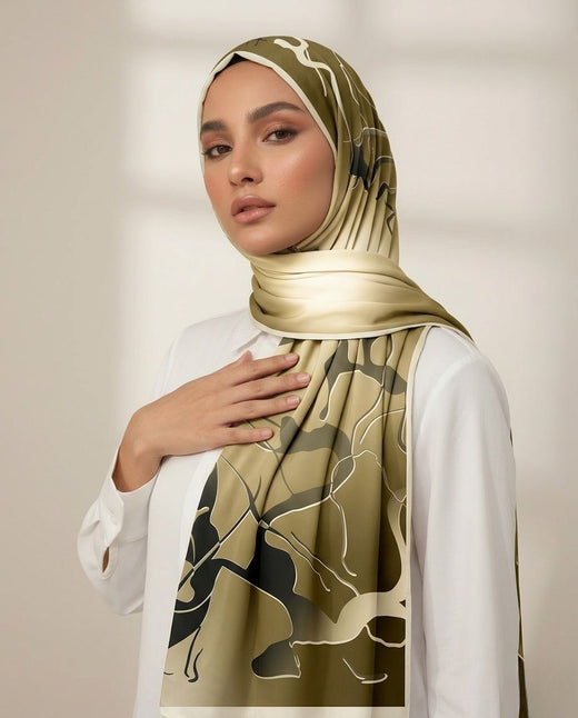 Printed Korean Chiffon Hijabs - Golden Dusk