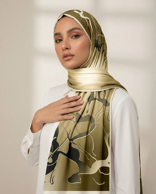 Printed Korean Chiffon Hijabs - Golden Dusk