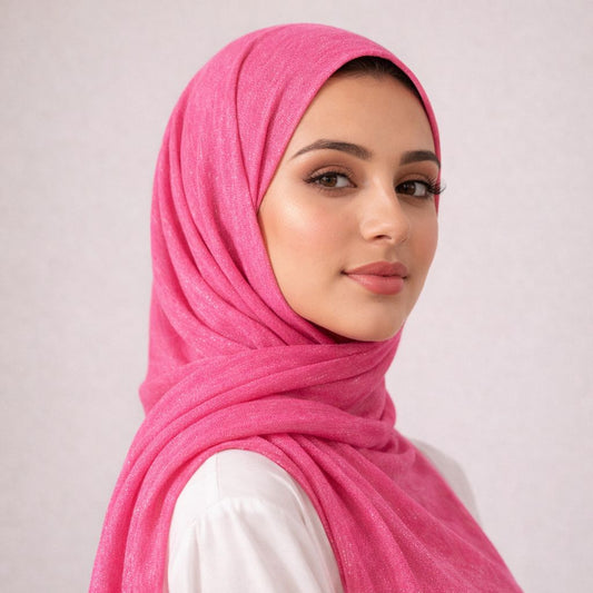 Luxe Shimmer Crinkle Chiffon Hijab - Hot Pink