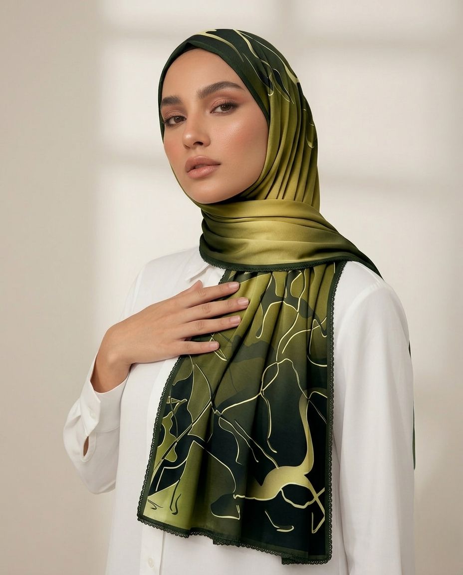Printed Korean Chiffon Hijabs - Jungle Gold