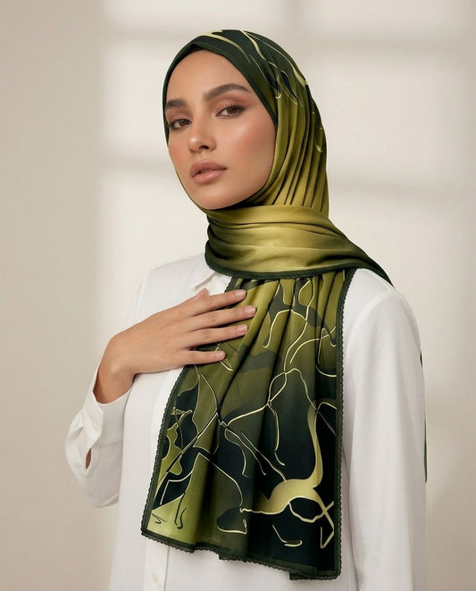 Printed Korean Chiffon Hijabs - Jungle Gold