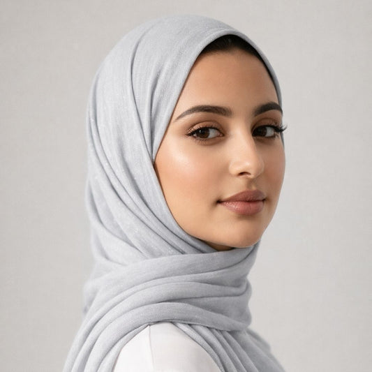 Luxe Shimmer Crinkle Chiffon Hijab - Light Grey