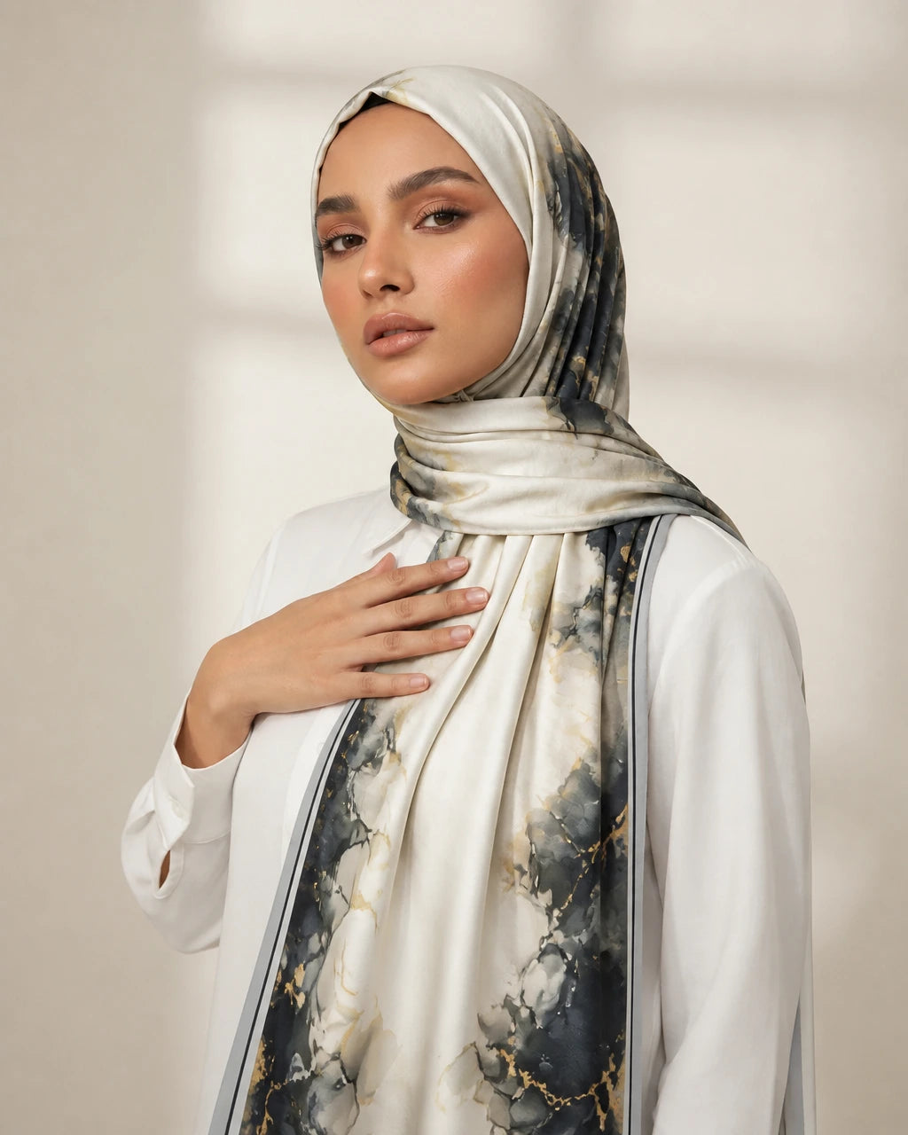Printed Korean Chiffon Hijabs - Marble Luxe