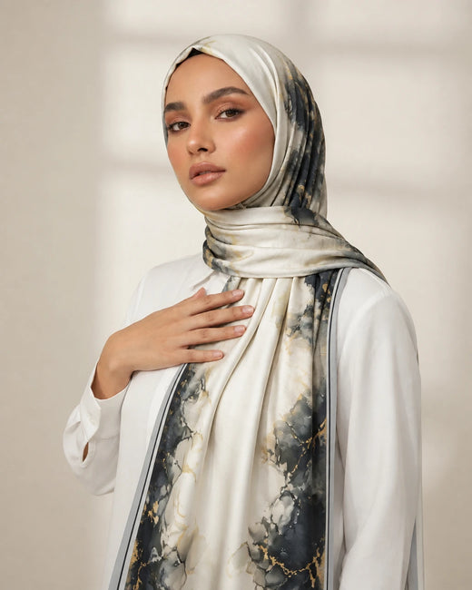 Printed Korean Chiffon Hijabs - Marble Luxe