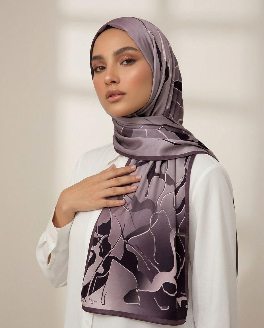 Printed Korean Chiffon Hijabs - Mauve Abstract