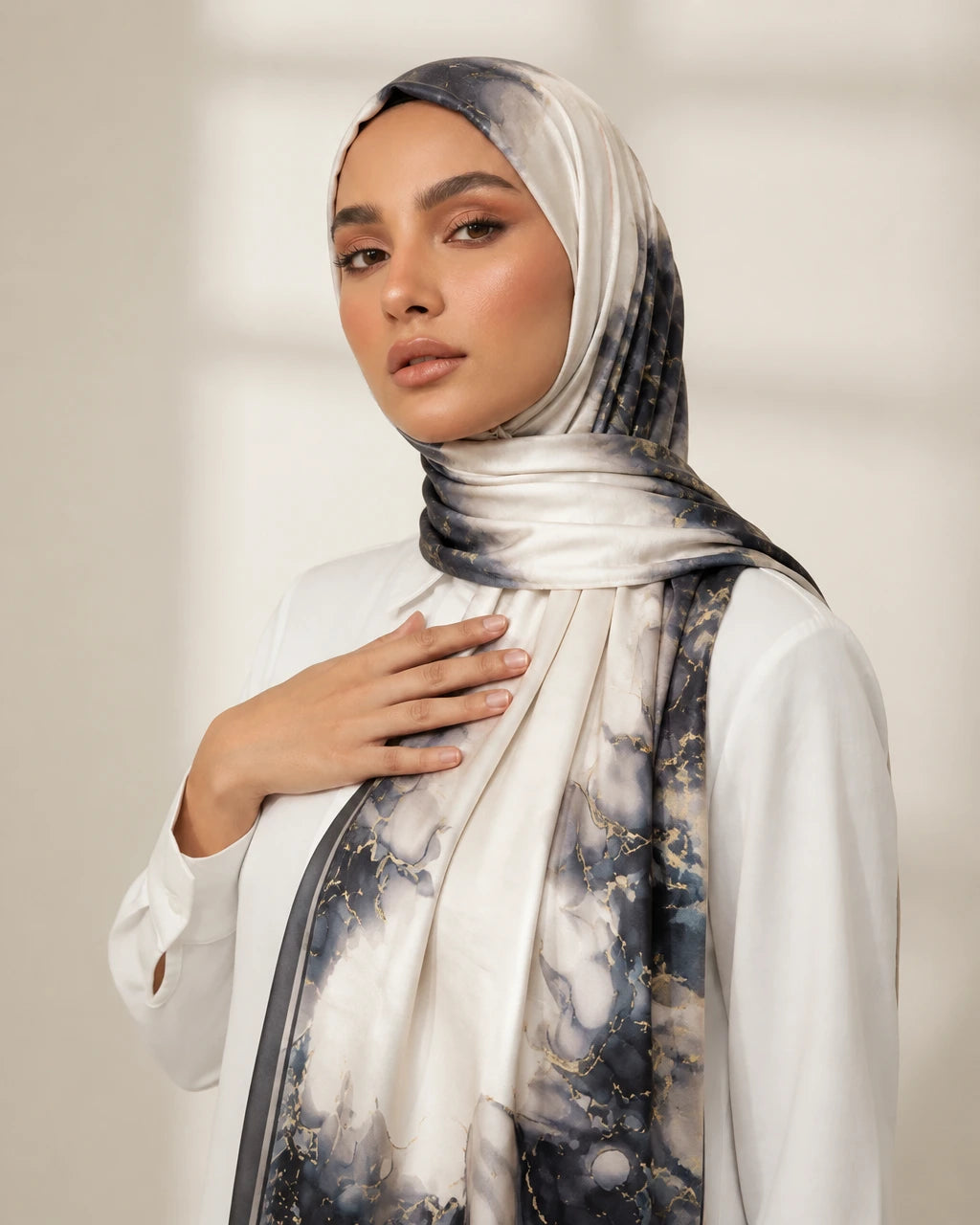 Printed Korean Chiffon Hijabs - Midnight Marble