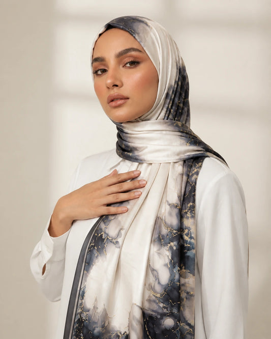 Printed Korean Chiffon Hijabs - Midnight Marble