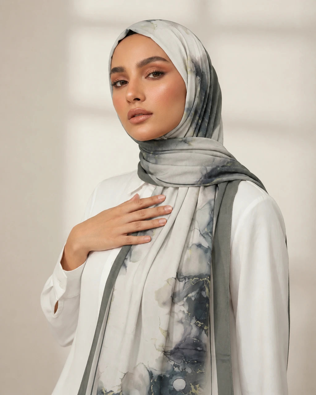 Printed Korean Chiffon Hijabs - Misty Stone