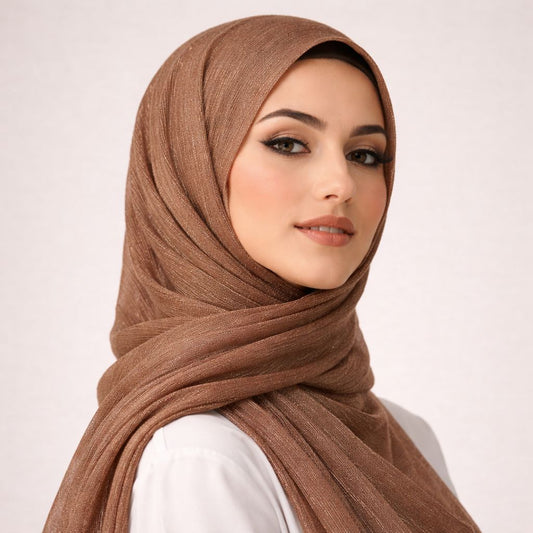 Luxe Shimmer Crinkle Chiffon Hijab - Mocha Brown