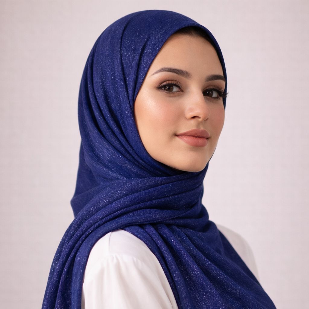 Luxe Shimmer Crinkle Chiffon Hijab - Navy Blue