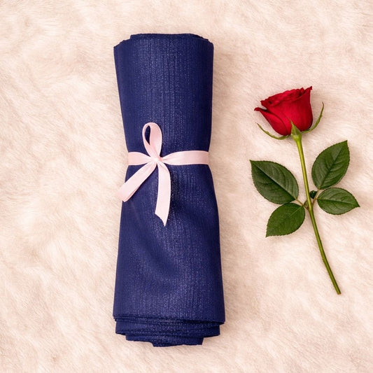 Luxe Shimmer Crinkle Chiffon Hijab - Navy Blue
