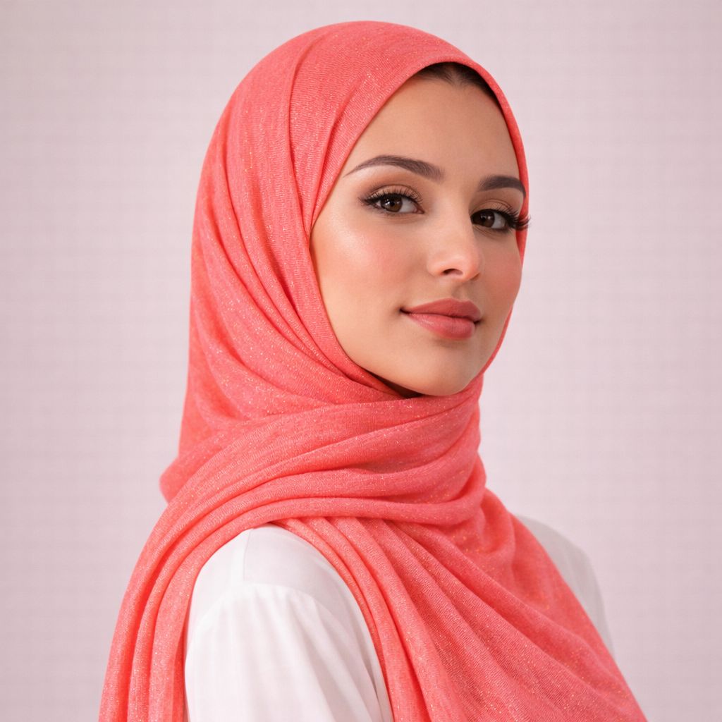 Luxe Shimmer Crinkle Chiffon Hijab - Neon Coral