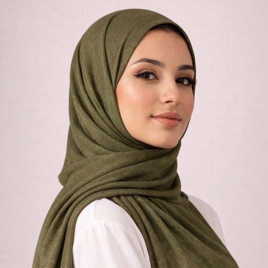 Luxe Shimmer Crinkle Chiffon Hijab - Olive Green