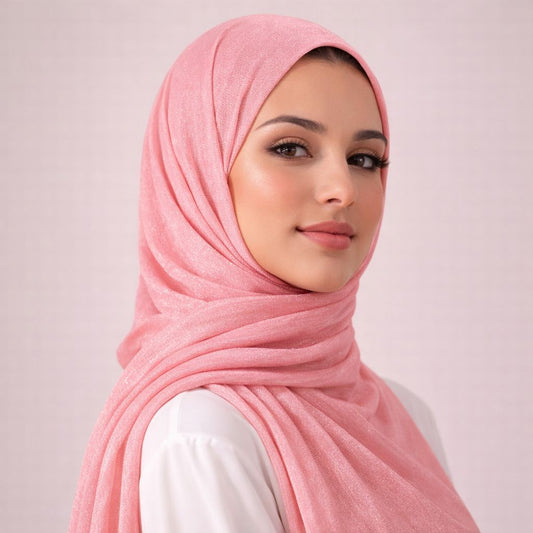 Luxe Shimmer Crinkle Chiffon Hijab - Rose Peach
