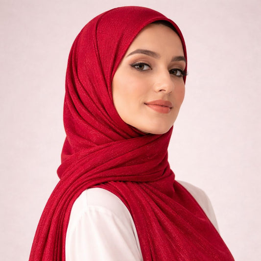 Luxe Shimmer Crinkle Chiffon Hijab - Scarlet