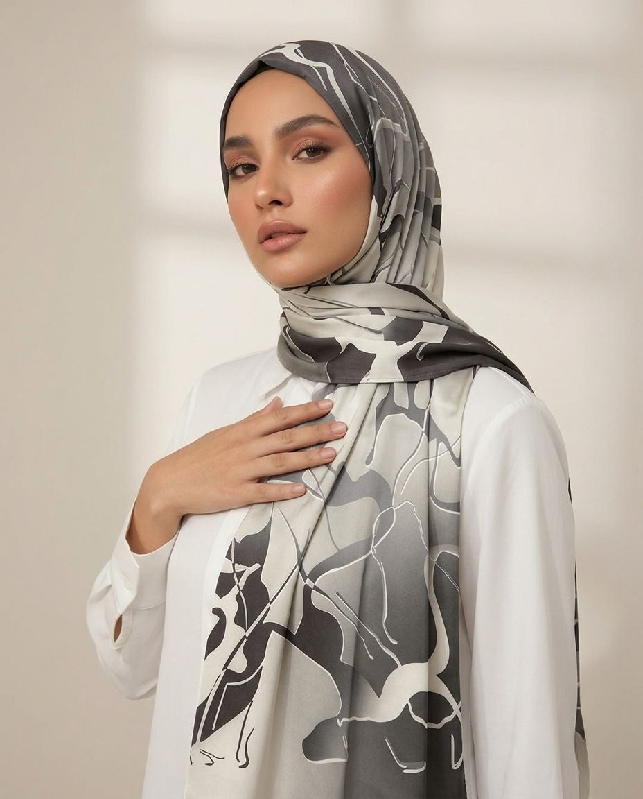 Printed Korean Chiffon Hijabs - Slate Soul