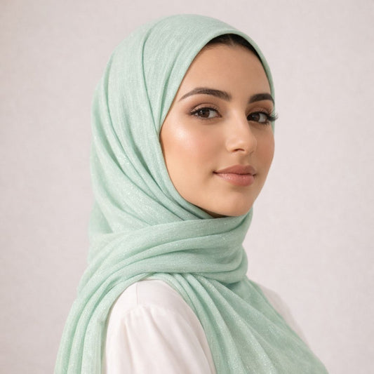 Luxe Shimmer Crinkle Chiffon Hijab - Softmint
