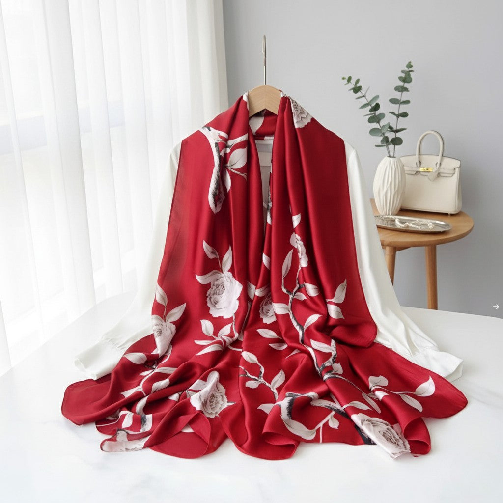 Luxury Printed Silk Scarves - Persian Red