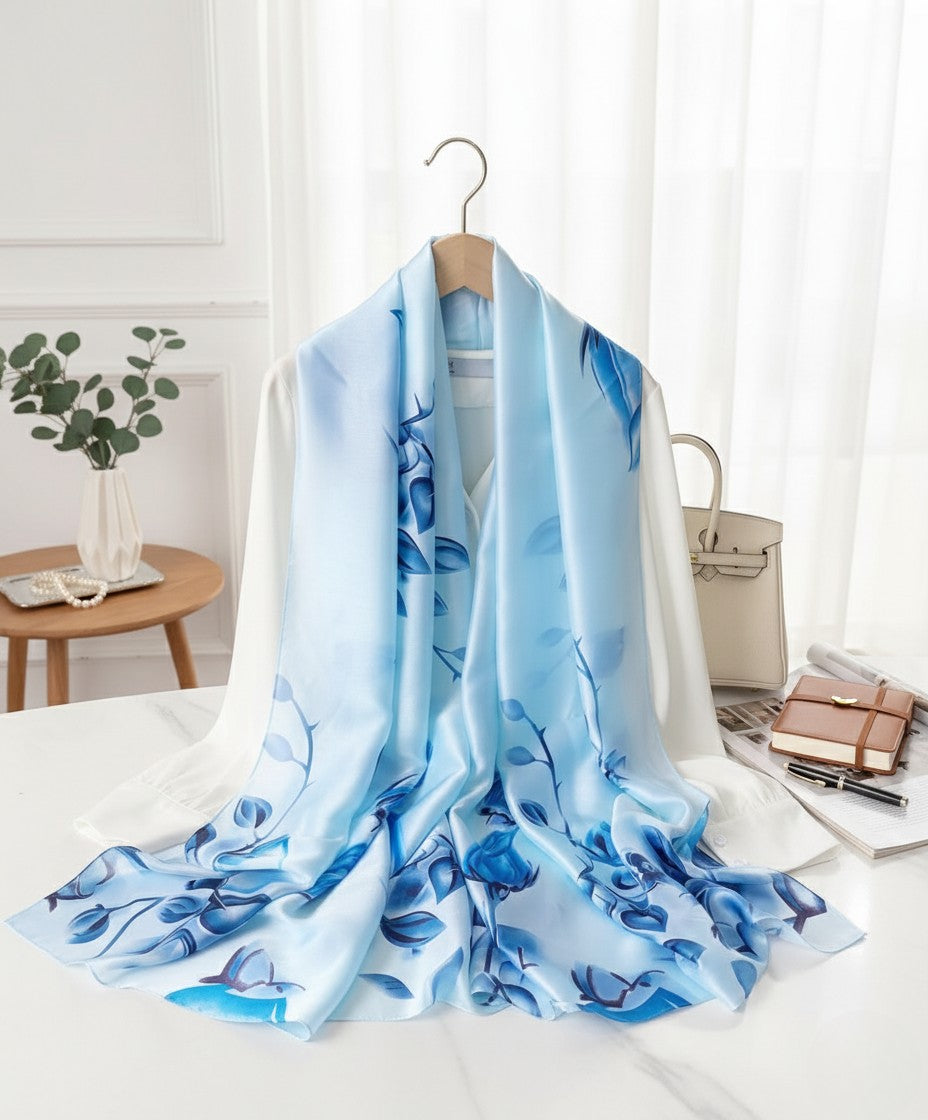 Luxury Printed Silk Scarves - Blue Angel